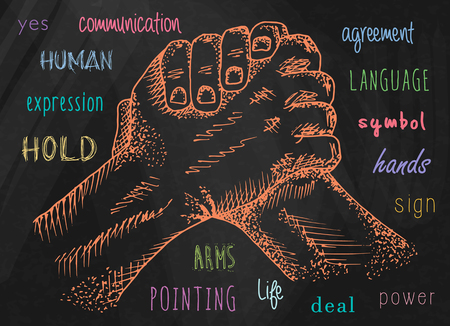 Hands illustrations. Signs hands. Business shaking. Fist agreement. Hands held together. Friendship.のイラスト素材