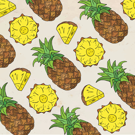 Pattern of sweet juicy pineapple. Summer exotic food. Beautiful hand drawn illustration of fruits.のイラスト素材