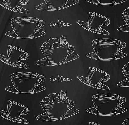 Beautiful illustration of the coffee pattern on chalkboard backgroundのイラスト素材
