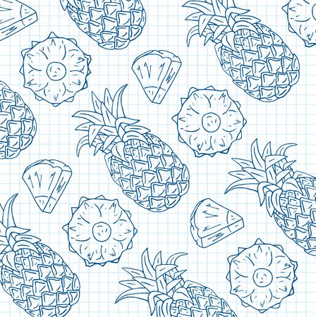 Pattern of sweet juicy pineapple. Summer exotic food. Beautiful hand drawn illustration of fruitsのイラスト素材