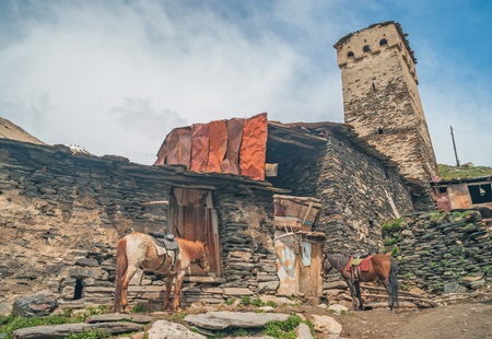 Ushguli, Upper Svaneti, Georgia, Europeの写真素材