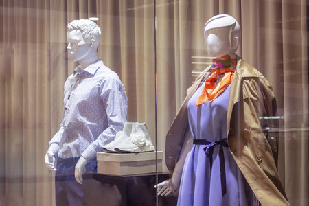 mannequins on the shop window fashion style stylish clothes men's suit purchase female image shoesの写真素材