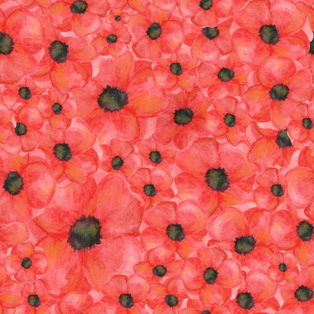 seamless pattern canvas of poppies. hand drawn watercolor botanicalの写真素材