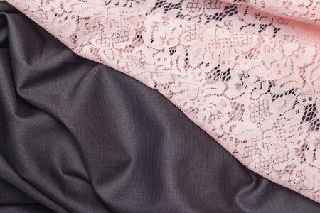 abstract background, fabric texture of costume and lace pink. combination of fabric. studioの写真素材