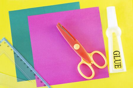 DYI tulip from colored paper. Step-by-step instruction. DIY gift for Mother's Day, March 8th.の写真素材