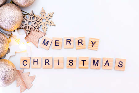 Christmas composition with gift box and decorations. merry christmas. soft and selictive focusの写真素材