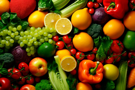 background of vegetables and fruits. healthy eating concept, vegetarianismの素材