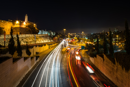 Tower of David by night in Jerusalemのeditorial素材