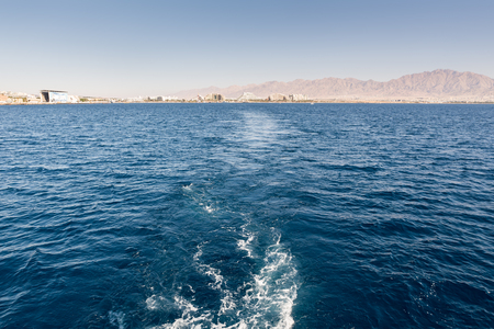 Sailing on a boat at the Red Sea Eilat, Israelの写真素材