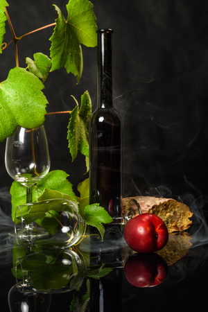 still life grape leaves in backlightの写真素材