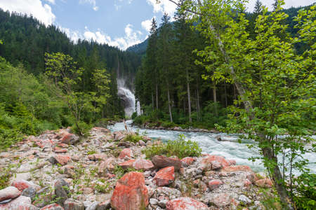 Krimmler waterfalls walking along the riverの写真素材