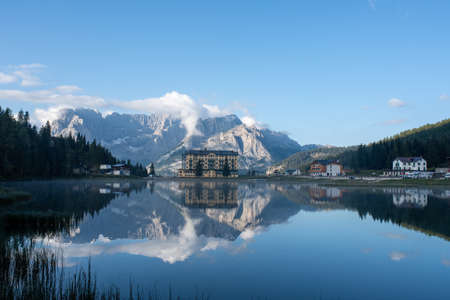 walk at the Misurina lakeの写真素材