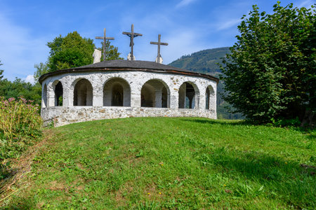 small mountain chapel in the Alps of Austriaの写真素材