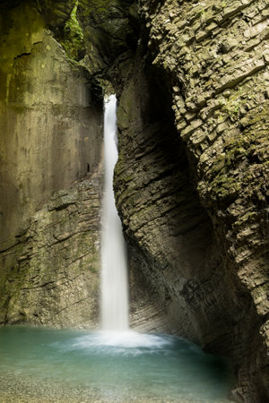 Kozjak waterfalls one of the most beautiful in the Soca valleyの写真素材