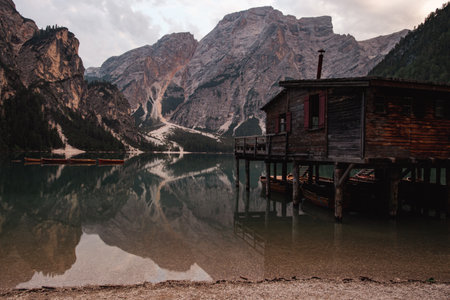 small church in the Dolomitesの写真素材