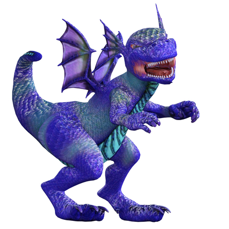 Purple dragon isolated on white, 3d renderの写真素材
