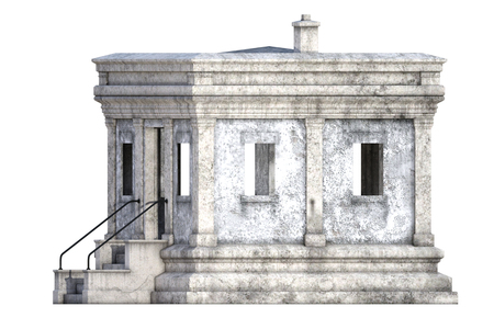 Old white stone building isolated on white, 3d renderの写真素材