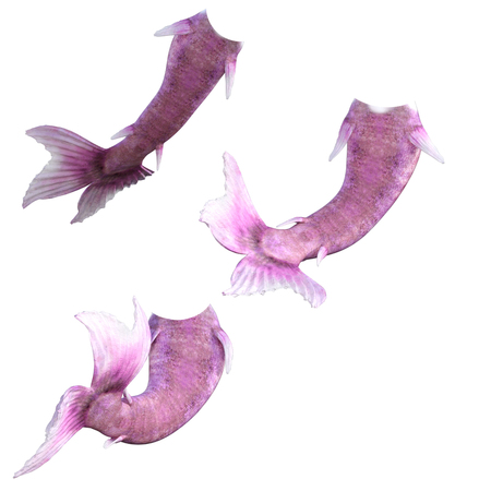 Set of pink mermaid tails isolated on white, 3d renderの写真素材
