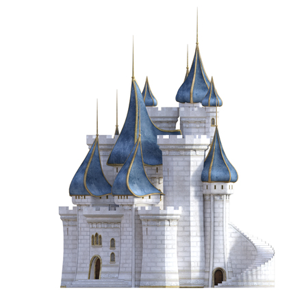 White and blue royal castle isolated on white, 3d renderの写真素材