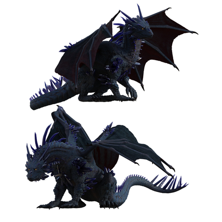 Blue crystal dragon isolated on white, 3d renderの写真素材