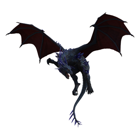 Blue crystal dragon isolated on white, 3d renderの写真素材