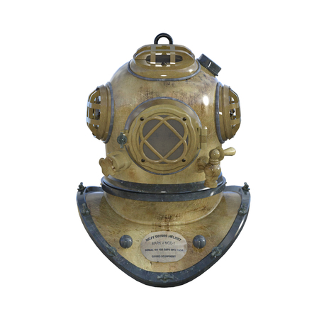 Old vintage nautical diving helmet isolated on white, 3d render.の写真素材
