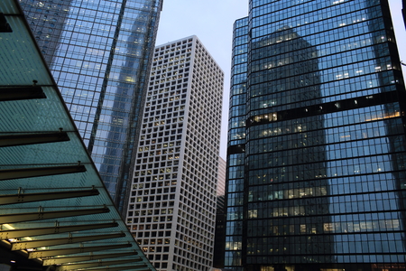 offices and glass buildings in the city of life, low angle view in Hong Kong Central financial zone の写真素材
