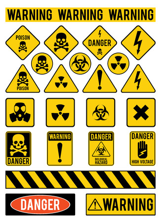 Set of warning signs about the dangers. Danger. Poisons. Warming. Vector illustration.のイラスト素材