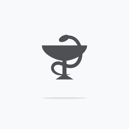 Bowl with a snake. Pharmacy. Icon symbol of pharmacy. Vector illustration on a light background.のイラスト素材