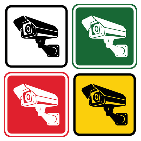 Sign surveillance camera. Set of warning signs in different colors. Vector illustration.のイラスト素材