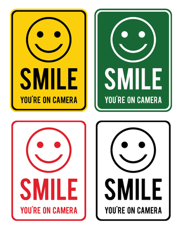 Smile. Set of warning signs about the conduct of surveillance in various colors.のイラスト素材