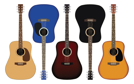 Set of acoustic guitars in different colors. Vector illustration.のイラスト素材