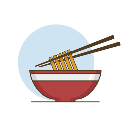 Bowl of Noodles with Chopsticks vector illustration.のイラスト素材