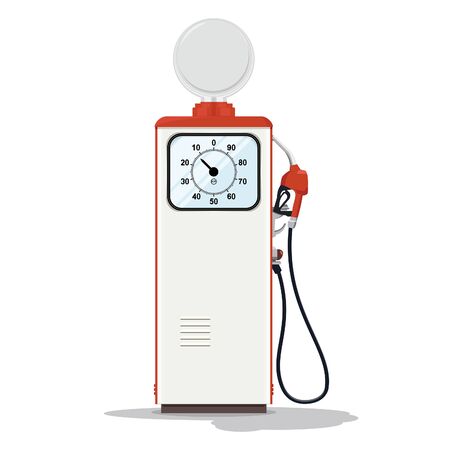 Gasoline pump retro design. Retro fuel dispenser on white background. Gas station with petrol pump. Vector illustration.のイラスト素材