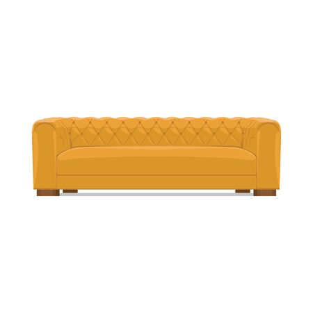 Orange sofa against white background, isolate. Symbol of a cozy home, interior object. Vector illustration.のイラスト素材