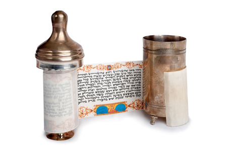 Torah scroll with case isolated on white background