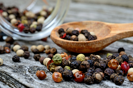 peppercorn on wooden table