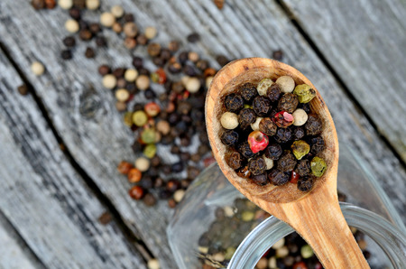 peppercorn on wooden table