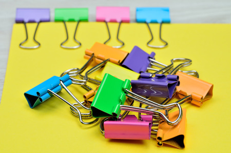 color clamp on yellou paper and attachの写真素材