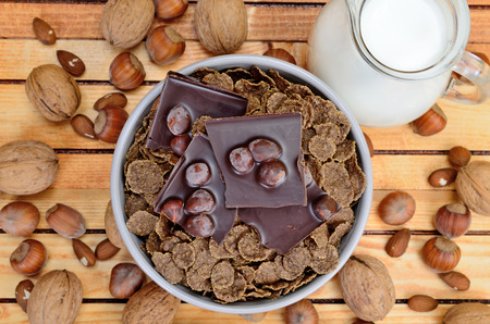 chocolate cornflake on wooden table