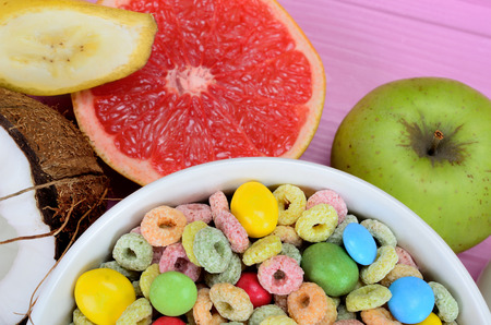 cereal with candy on pink table