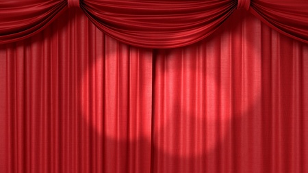 red theatrical curtain with spotlightsの写真素材