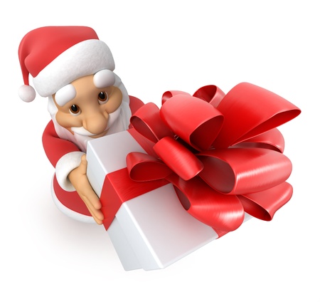 Santa Claus with a gift, top view fish-eye,の写真素材
