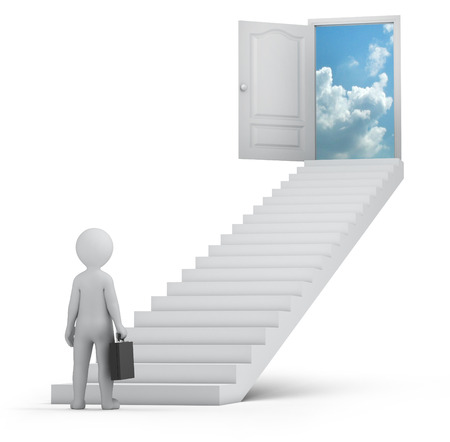 businessman and door to heaven, 3d image with work pathの写真素材