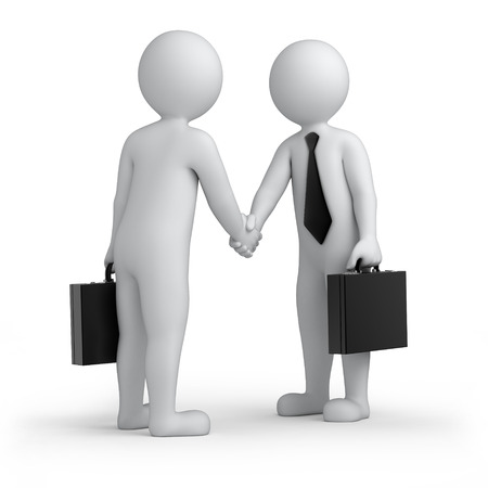successful deal, two 3d human shaking hands, isolated on white with a work pathの写真素材