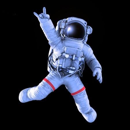 Rocking Astronaut on a black background, 3d renderの写真素材