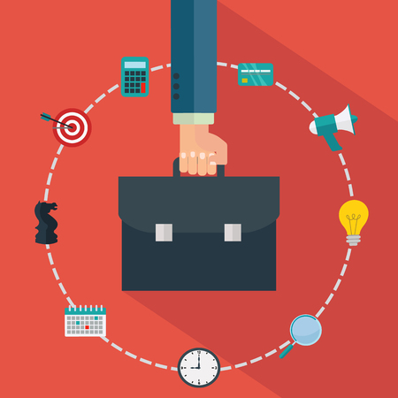 Hand holding briefcase with business icons vector conceptのイラスト素材