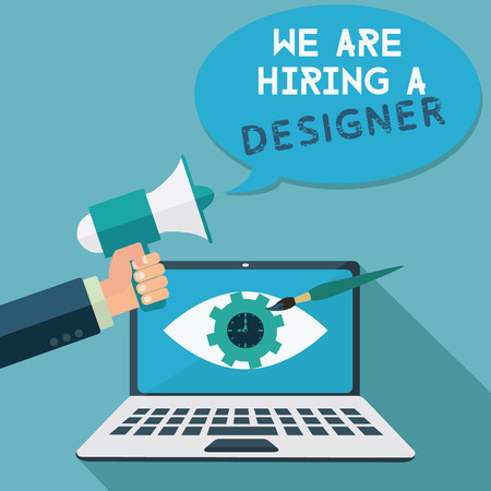 Staff hiring for a digital designer megaphone announcment vector conceptのイラスト素材