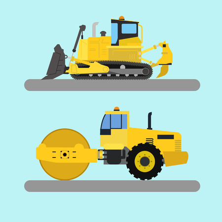 Industrial machinery, bulldozer and road roller vector illustrationのイラスト素材