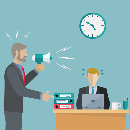 Boss yelling at an employee for not finishing work vector conceptのイラスト素材